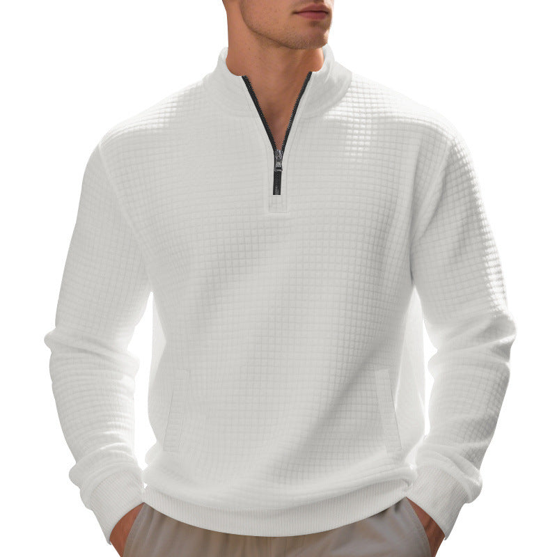Men's waffle knit half-zip pullover with stand-up collar, kangaroo pocket & ribbed finishes Mune Fashion