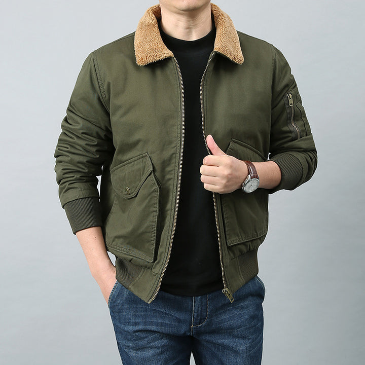 Men's pilot jacket with Sherpa collar, utility pockets, and ribbed cuffs Mune Fashion