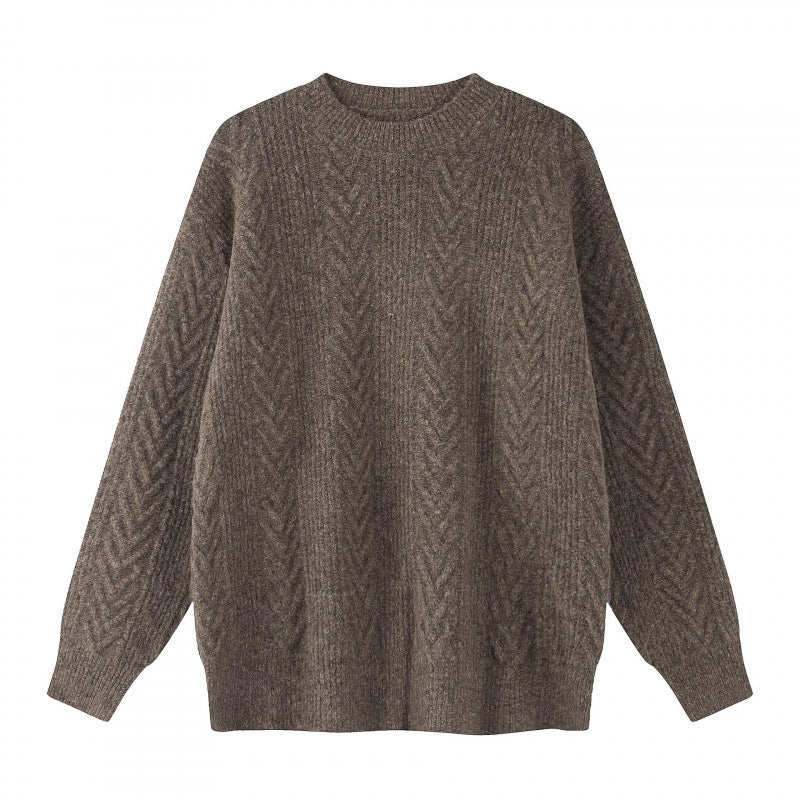 Unisex Oversized Chunky Knit Sweater with Herringbone Pattern and Round Neck Mune Fashion