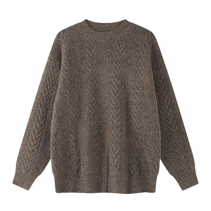 Unisex Oversized Chunky Knit Sweater with Herringbone Pattern and Round Neck Mune Fashion