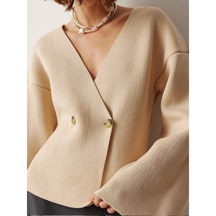 Women's cardigan wrap look with deep V-neck and bell sleeves Mune Fashion