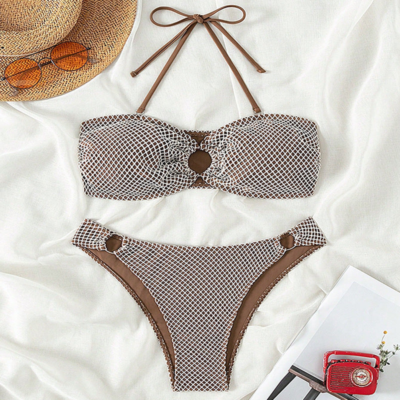Women's triangle bikini with sophisticated net design and stylish ring Mune Fashion