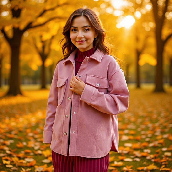 Women Oversize Wool Blend Shacket with Snap Button Front and Patch Pockets Mune Fashion