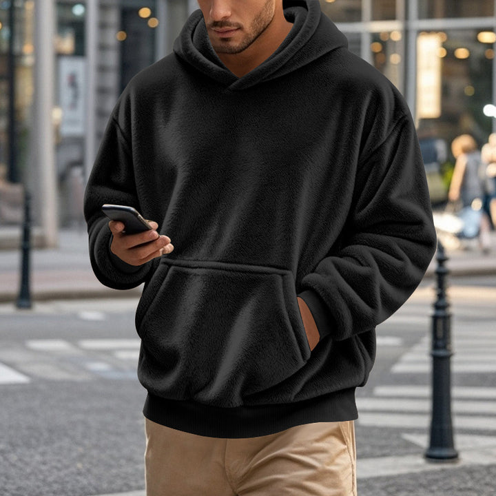 Men's cozy oversized fleece hoodie with kangaroo pocket and ribbed hem Mune Fashion