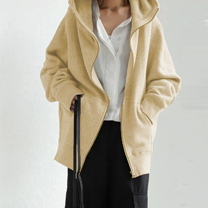 Women's oversized zip-up hoodie with kangaroo pocket made of fluffy fleece Mune Fashion