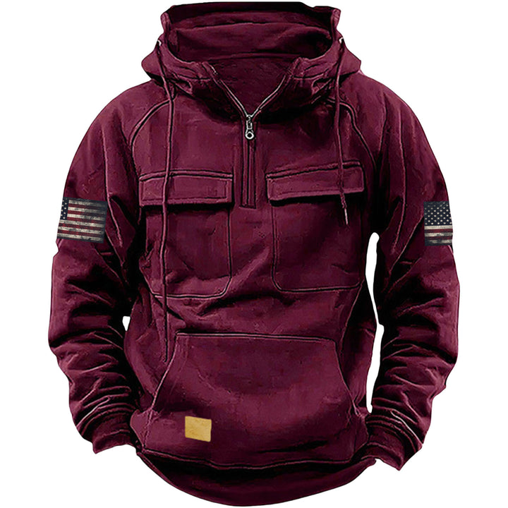 Men's hooded sweatshirt with half zip, cargo chest pockets and kangaroo pocket Mune Fashion