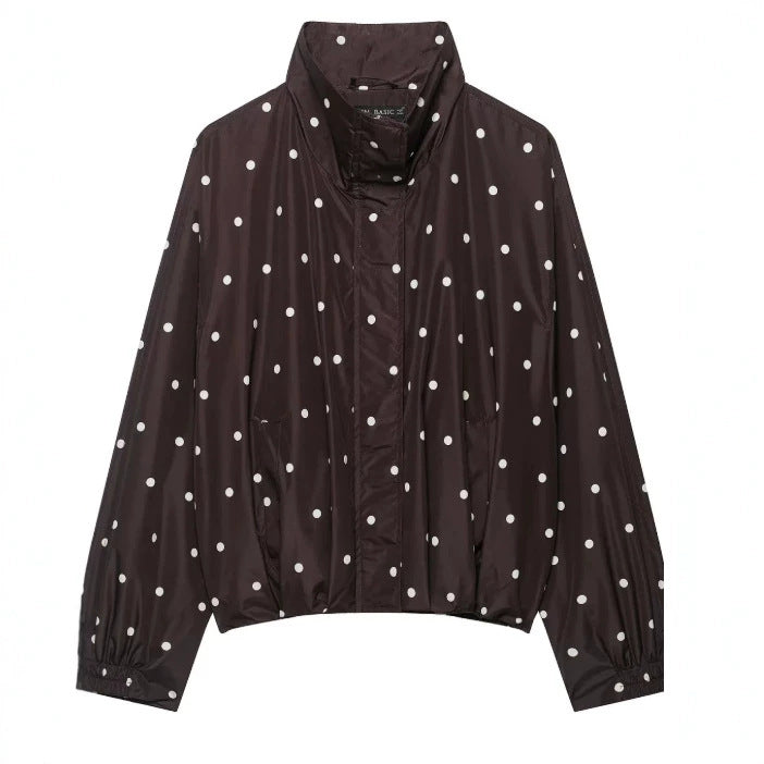 Women's Cropped Blouson Jacket made of woven fabric with stand-up collar, elastic hem, and fine check design Mune Fashion