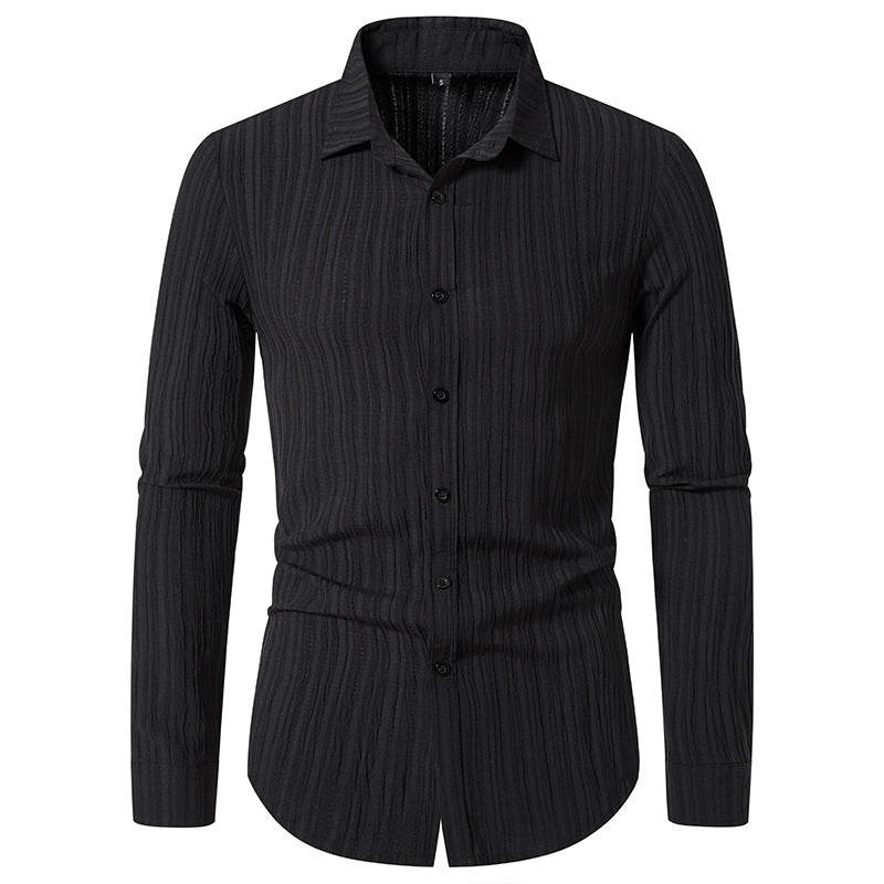 Men's Textured Slim-Fit Shirt with Crinkled Texture and Kent Collar Mune Fashion