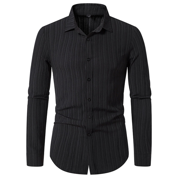 Men's Textured Slim-Fit Shirt with Crinkled Texture and Kent Collar Mune Fashion