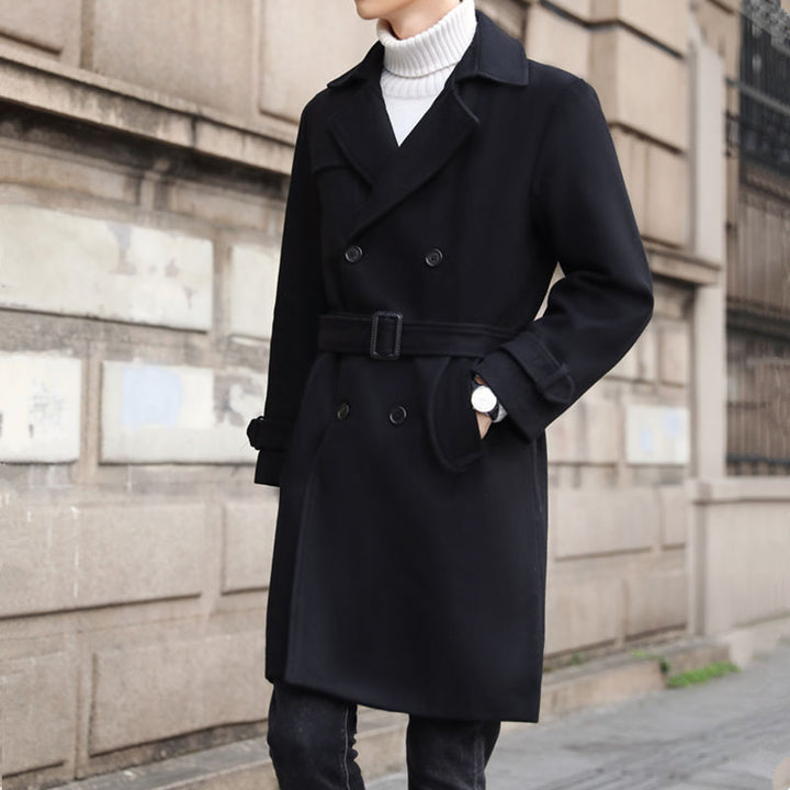 Men's Double-Breasted Wool Coat with Shawl Collar and Tailored Silhouette Mune Fashion