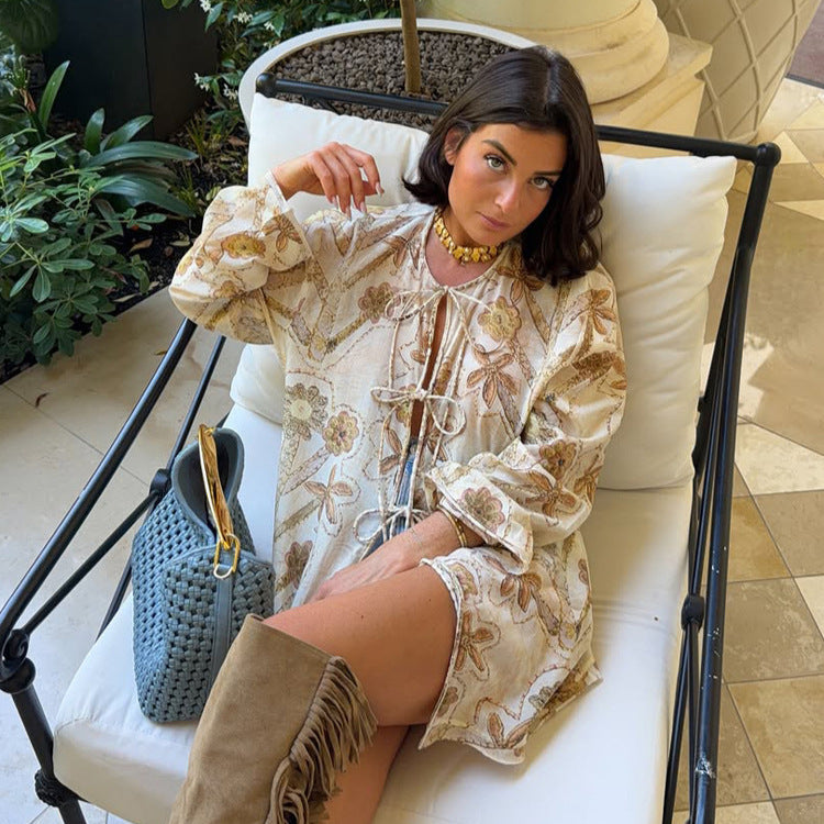 Women's Embroidered Linen Tunic Jacket with Drawstring, Volume Sleeves & Loose Silhouette Mune Fashion