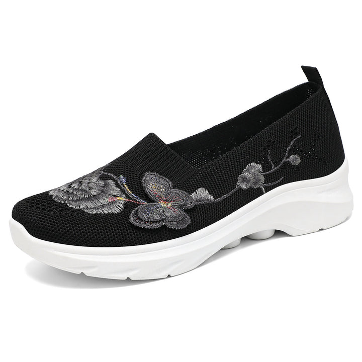 Women's knitted slip-on slippers with butterfly embroidery and cushioning EVA platform sole Mune Fashion
