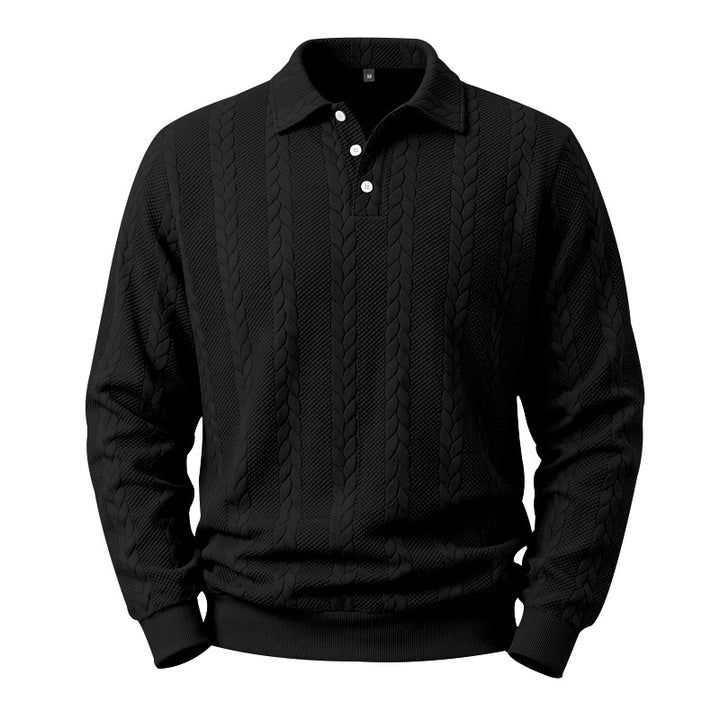 Men's Cable Knit Polo Sweater made of Cotton Blend with Ribbed Cuffs Mune Fashion