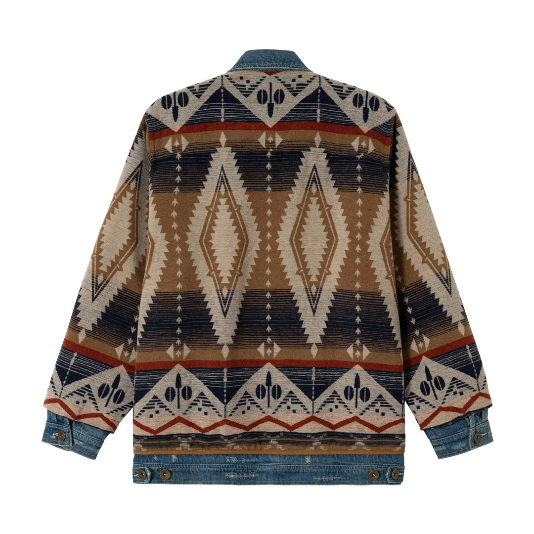 Unisex Short Woven Aztec Cardigan with Denim Trim Mune Fashion