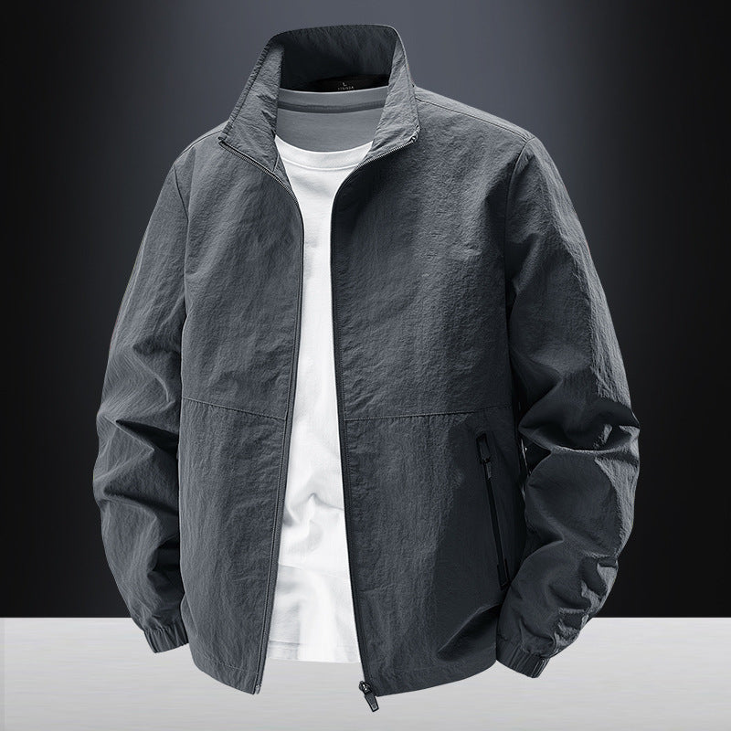 Men's minimalist functional jacket with stand-up collar, breathable mesh lining, and water-repellent zippers Mune Fashion