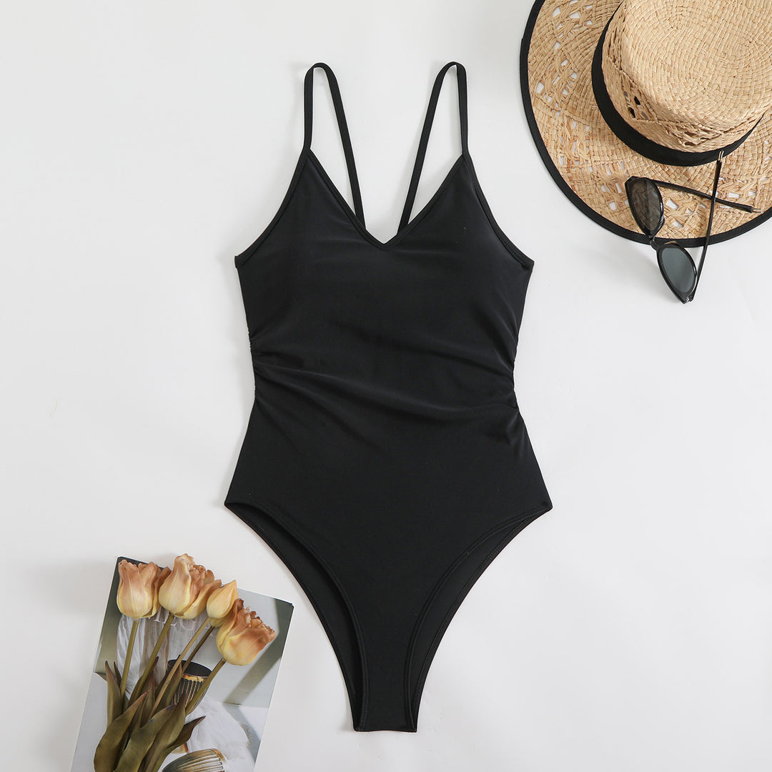 Women's One-Piece Swimsuit with Feminine V-Neck and Narrow Straps Mune Fashion