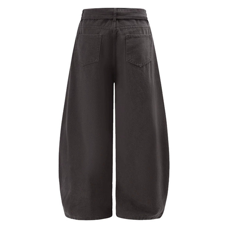 Women's Extra Wide High-Waist Palazzo Pants with Decorative Knee Patch, Tied Belt and Culotte Cut Mune Fashion