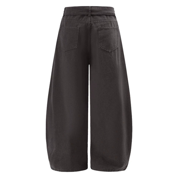 Women's Extra Wide High-Waist Palazzo Pants with Decorative Knee Patch, Tied Belt and Culotte Cut Mune Fashion