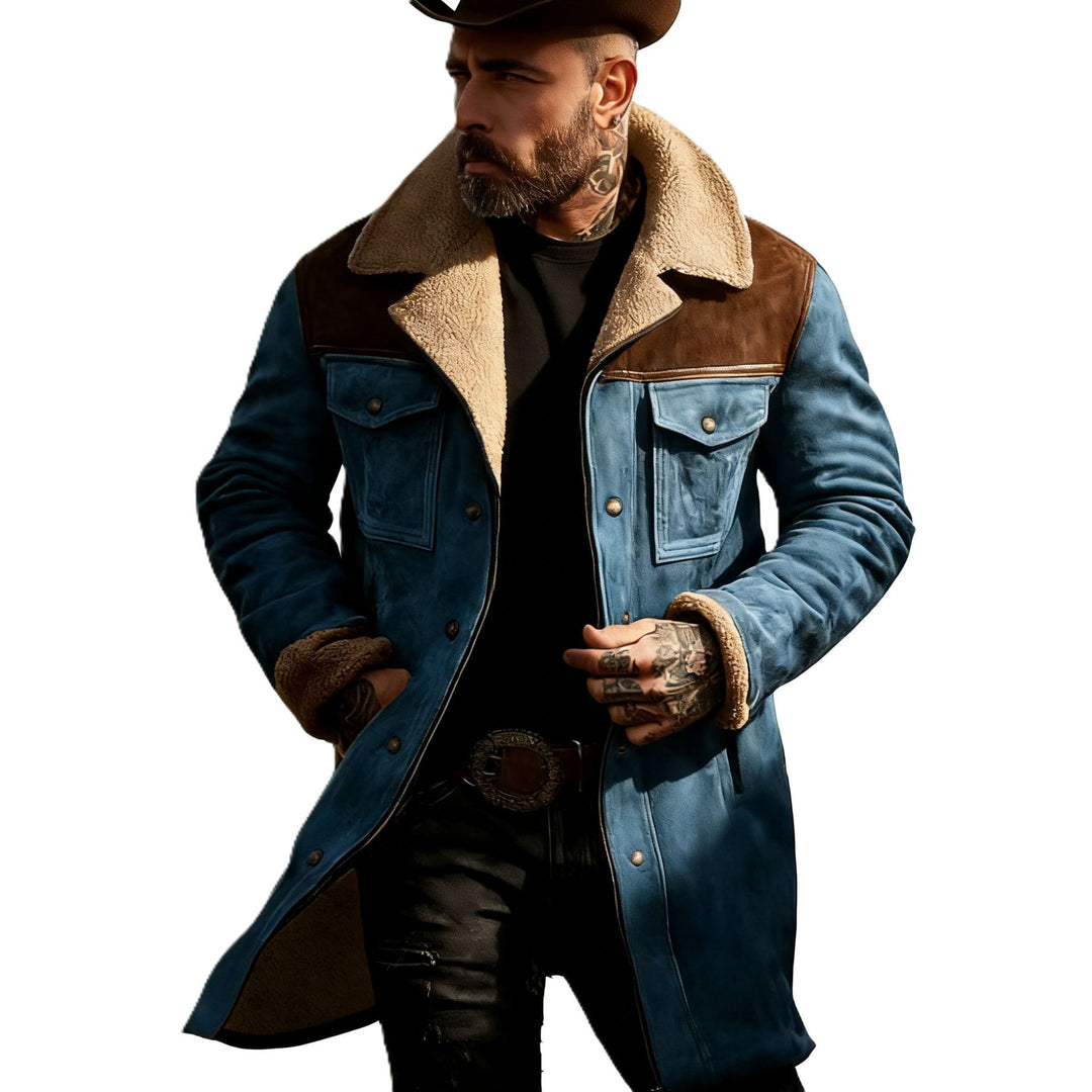 Men's Long Suede Coat with Teddy Lining and Flap Pockets Mune Fashion