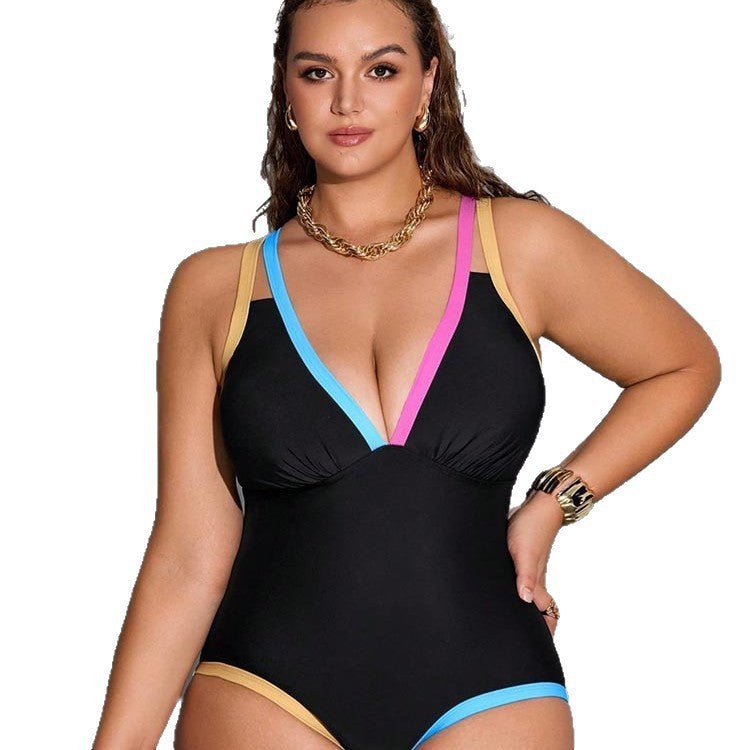 Women One-Piece Swimsuit with Fashionable Color Details Mune Fashion