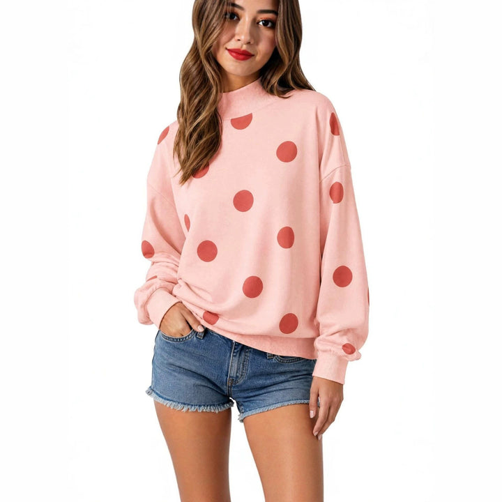 Women's loose-fitting sweatshirt with stand-up collar and large dots Mune Fashion