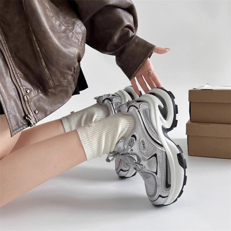 Ladies Sculptural Platform Sneakers with Multi-Layer Mesh and PU Mix Mune Fashion
