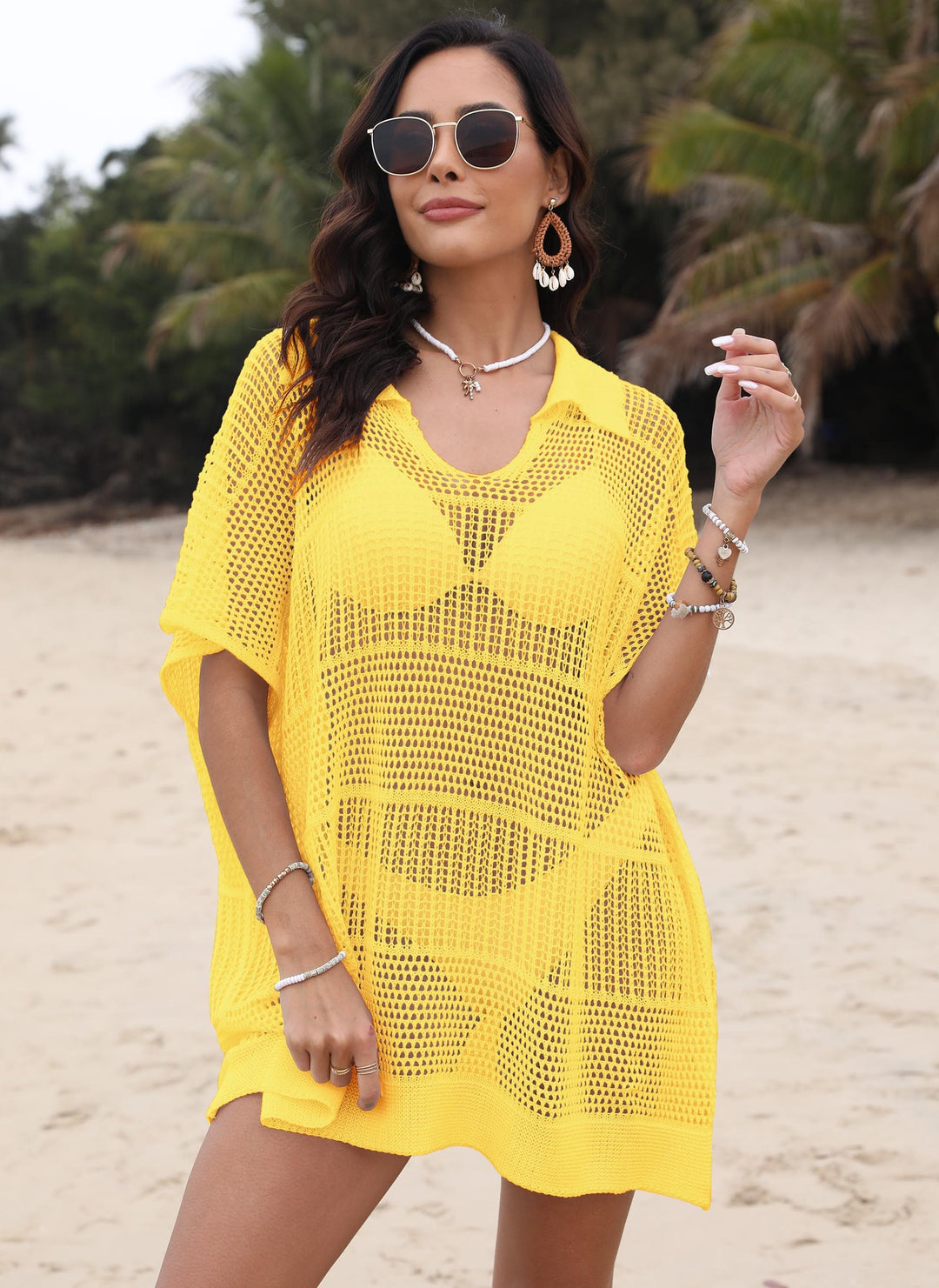 Women's airy beach cover-up with lightweight net design Mune Fashion