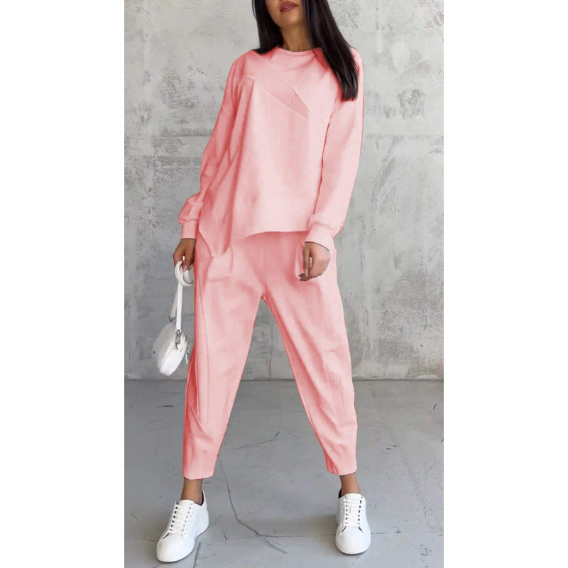 Women's Casual Two-Piece Lounge Set with Oversize Sweatshirt and Tailored Tapered Pants Mune Fashion