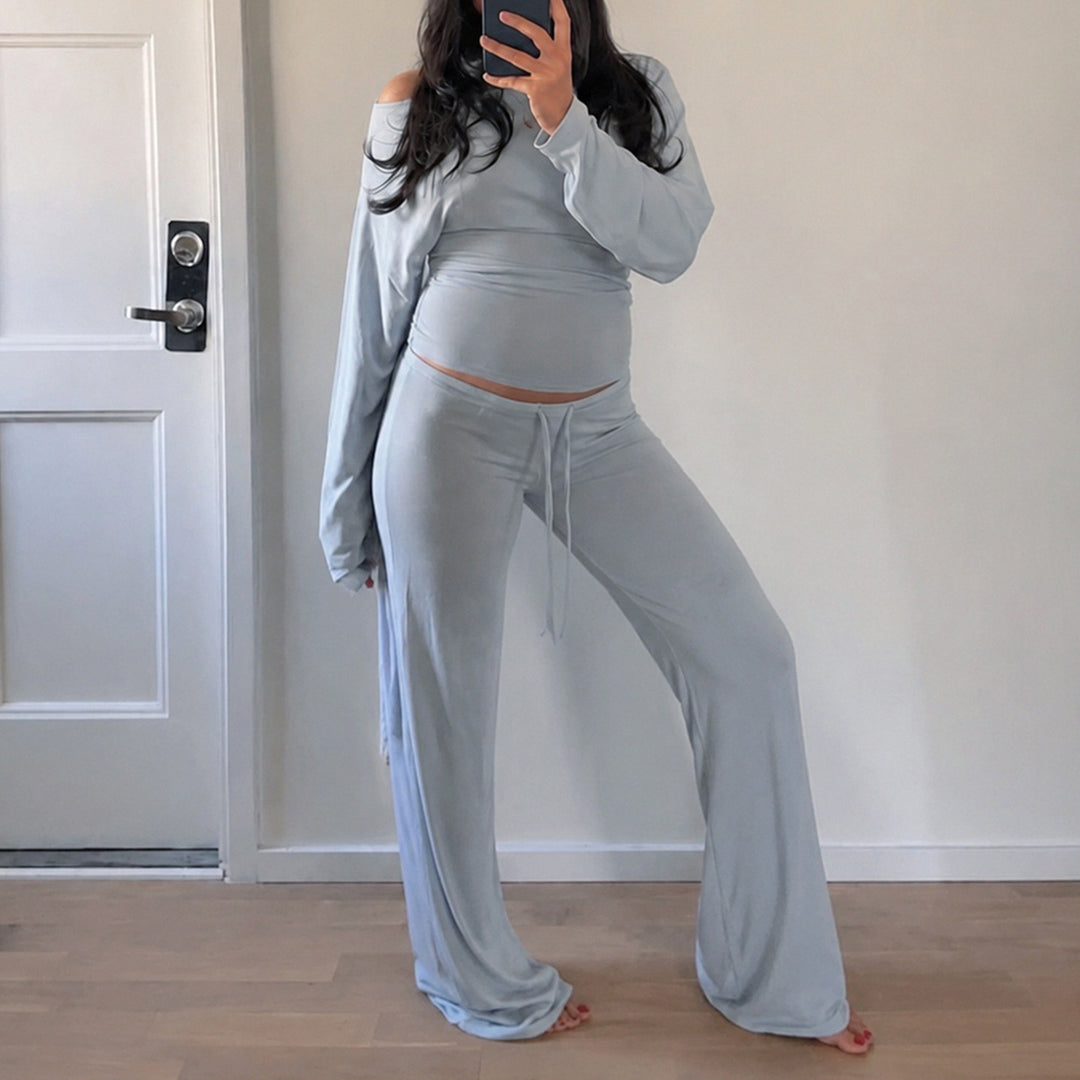 Women's Lounge Set with Off-Shoulder Stretch Top and Wide Drawstring Pants Mune Fashion