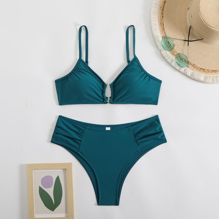 Ladies fashionable triangle bikini with side gathers Mune Fashion