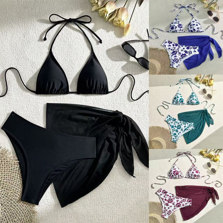 Women's bikini set with floral design and casual overlay skirt Mune Fashion