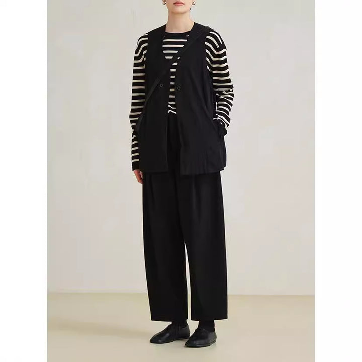 Women's high-waisted wide pleated palazzo pants with concealed side pockets Mune Fashion