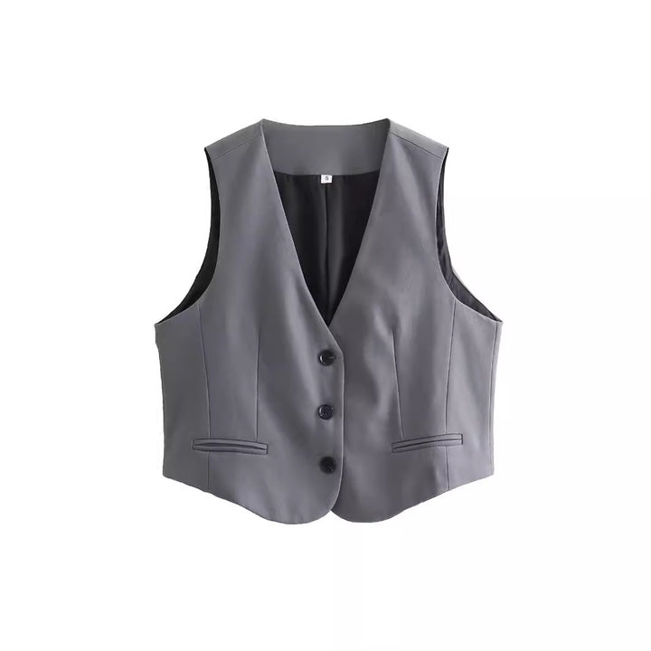 Women's tailored business vest with V-neckline and piped insert pockets Mune Fashion