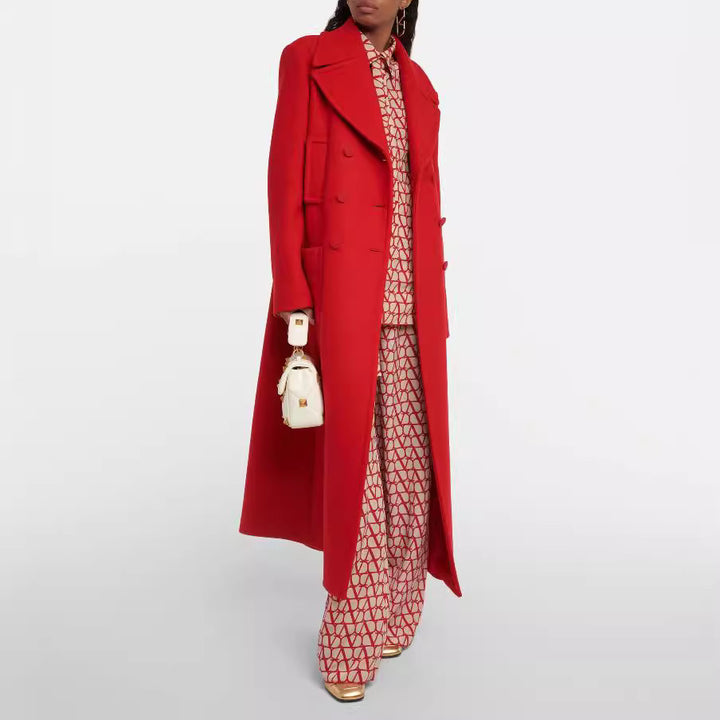Women floor-length double-breasted wool-cashmere coat with wide lapels Mune Fashion