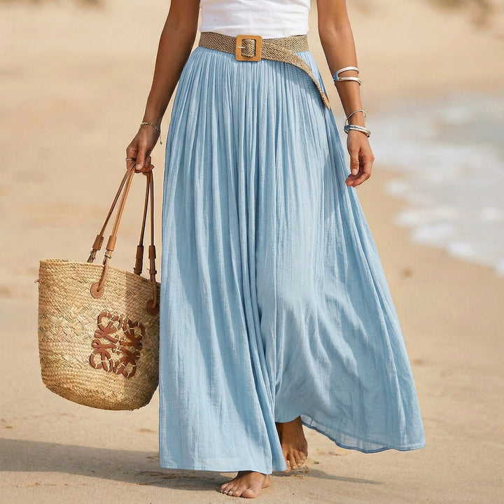 Women nan Pleated Maxi Skirt with Crinkle Look and Elastic Waistband Mune Fashion