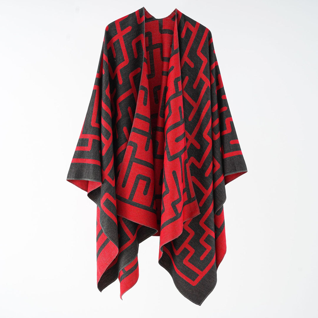 Women's Reversible Jacquard Cape Poncho in Oversize with Graphic Allover Pattern Mune Fashion