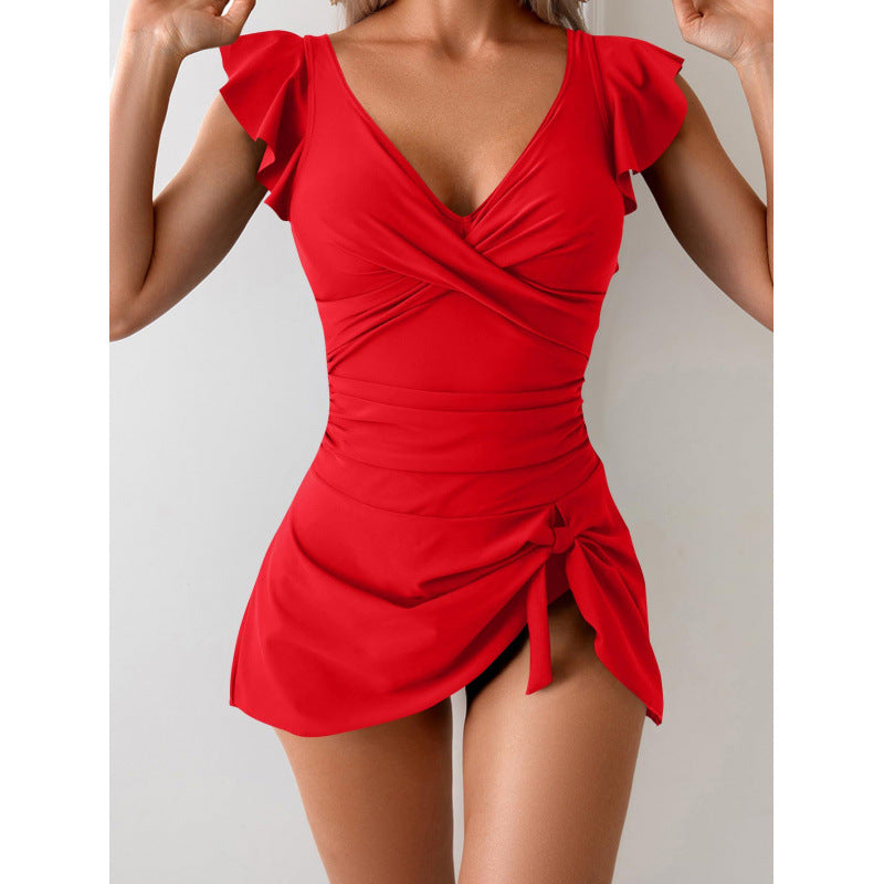 Women's Elegant Swimsuit with Ruffle Details and Wrap Skirt Mune Fashion