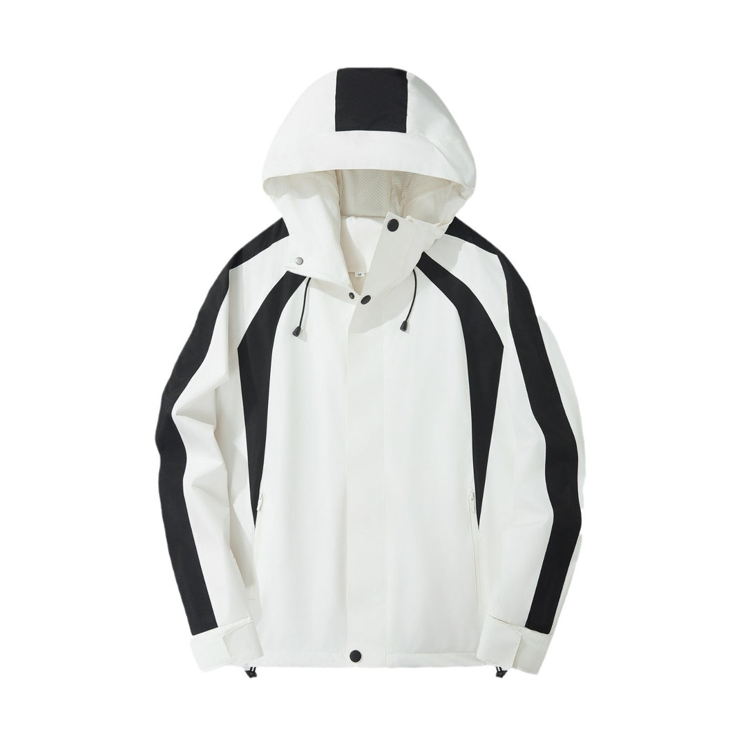 Women Lightweight Hooded Rain Jacket with Contrast Stripes and Mesh Lining Mune Fashion
