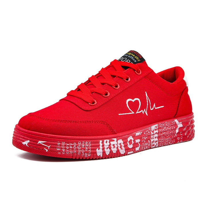 Women's nan canvas sneakers with decorative printed platform sole and heart line embroidery Mune Fashion