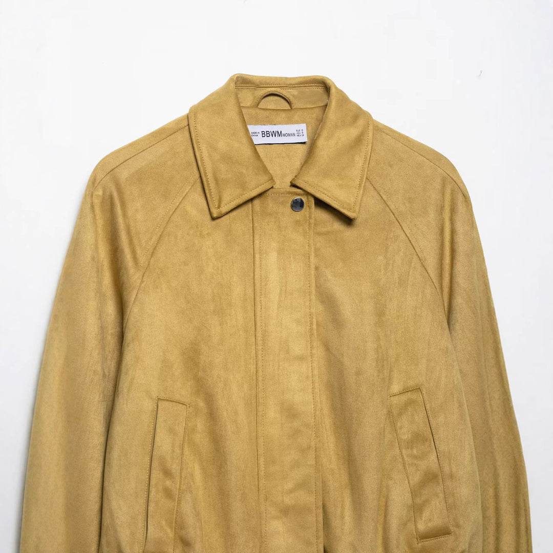 Women's short-cut suede look bomber jacket with raglan sleeves and elastic hem Mune Fashion