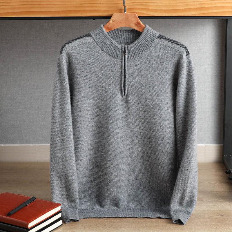 Men's half-zip roll-neck sweater made of cashmere blend with fine ribbed edge Mune Fashion