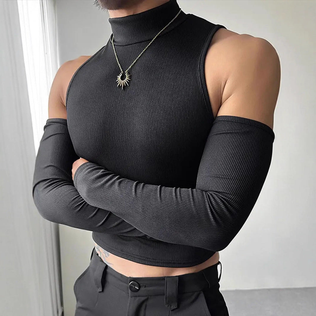 Women's fitted fine knit top with stand-up collar, shoulder cutouts, and long sleeves Mune Fashion