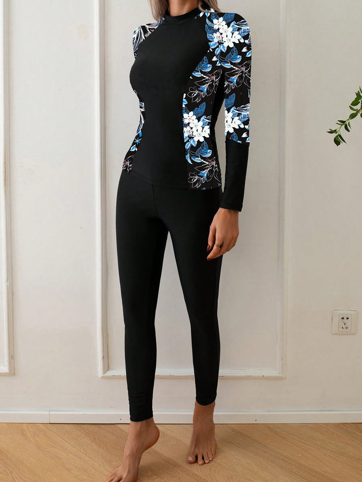 Women's Long Sleeve Rashguard with Floral Design Mune Fashion