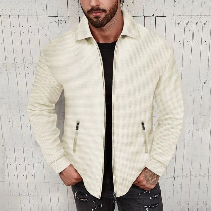 Men's nano minimalist stand collar fine knit transitional jacket with two-way zipper and concealed zip pockets Mune Fashion