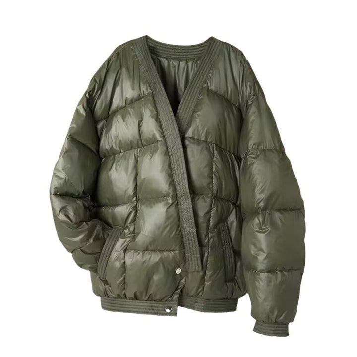 Women's Oversized Quilted Jacket with Kimono Opening and Ribbed Finishes Mune Fashion