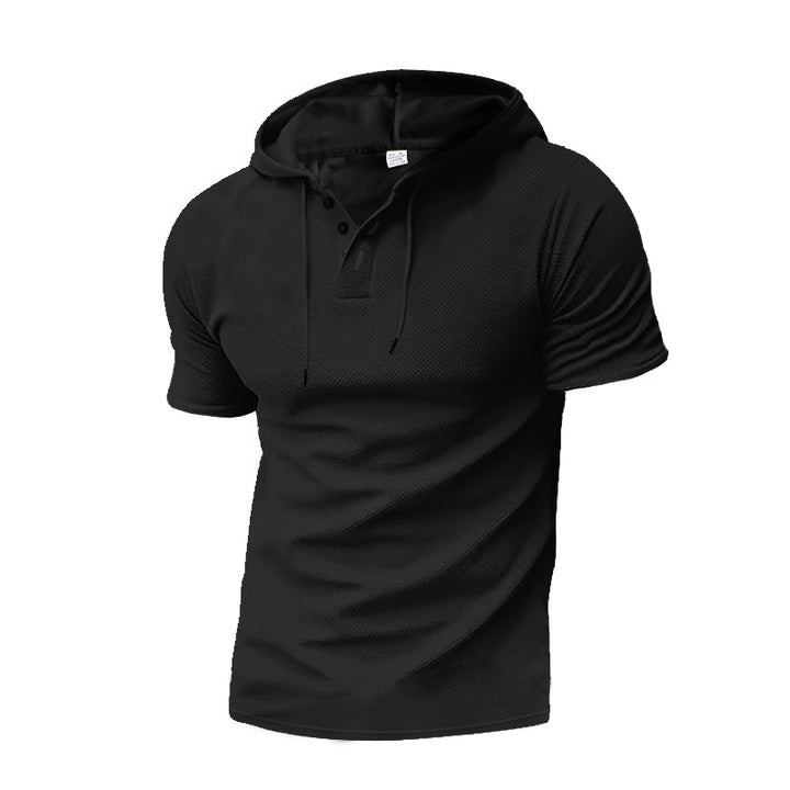 Men's short sleeve hooded polo with three-button placket and fine structured jersey Mune Fashion