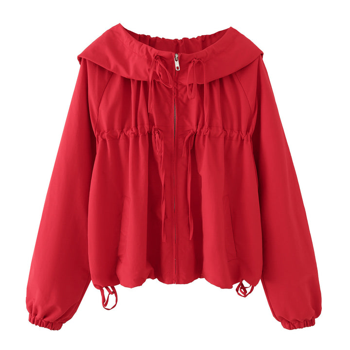 Women's short-cut windbreaker jacket with wide collar, drawstring, and elastic cuffs Mune Fashion
