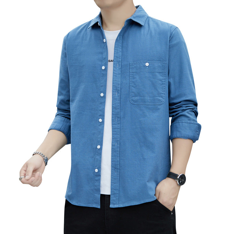 Men's Casual Oxford Shirt with Chest Pocket and Kent Collar Mune Fashion