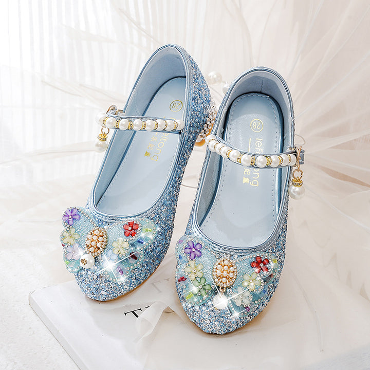 Girls Glittering Ballerinas with Floral Applications Mune Fashion