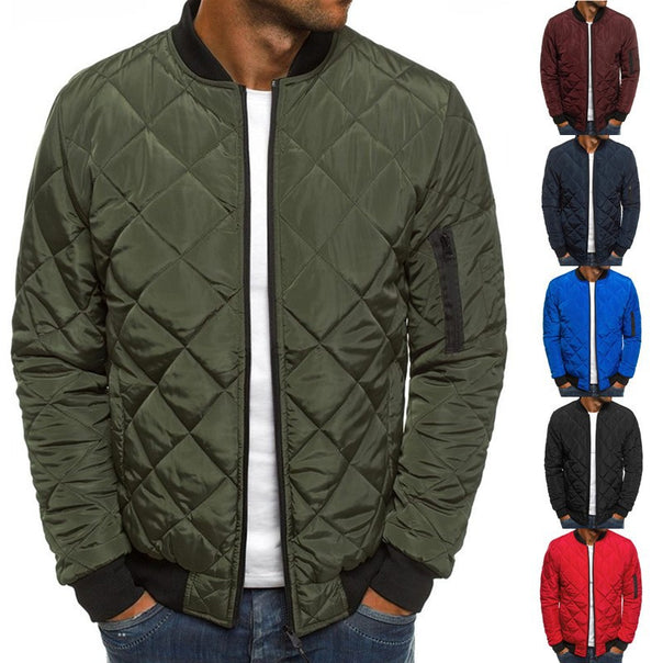 Men's Quilted Bomber Jacket with Diamond Quilting, Arm Pocket and Ribbed Cuffs Mune Fashion